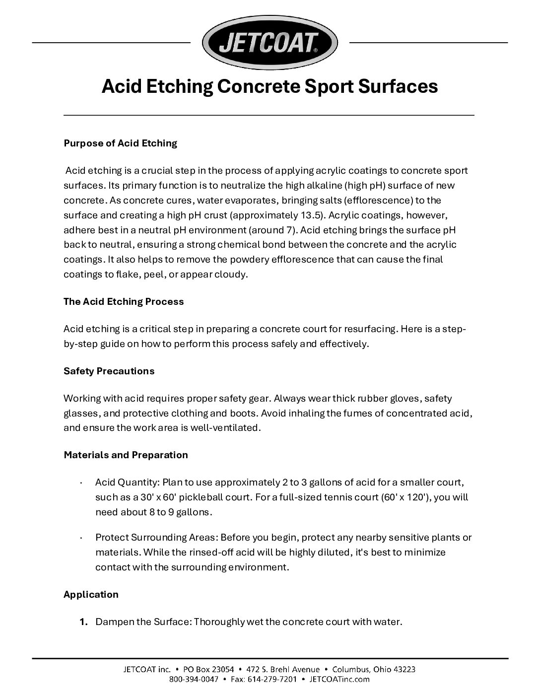 Acid Etching Concrete Sport Surfaces