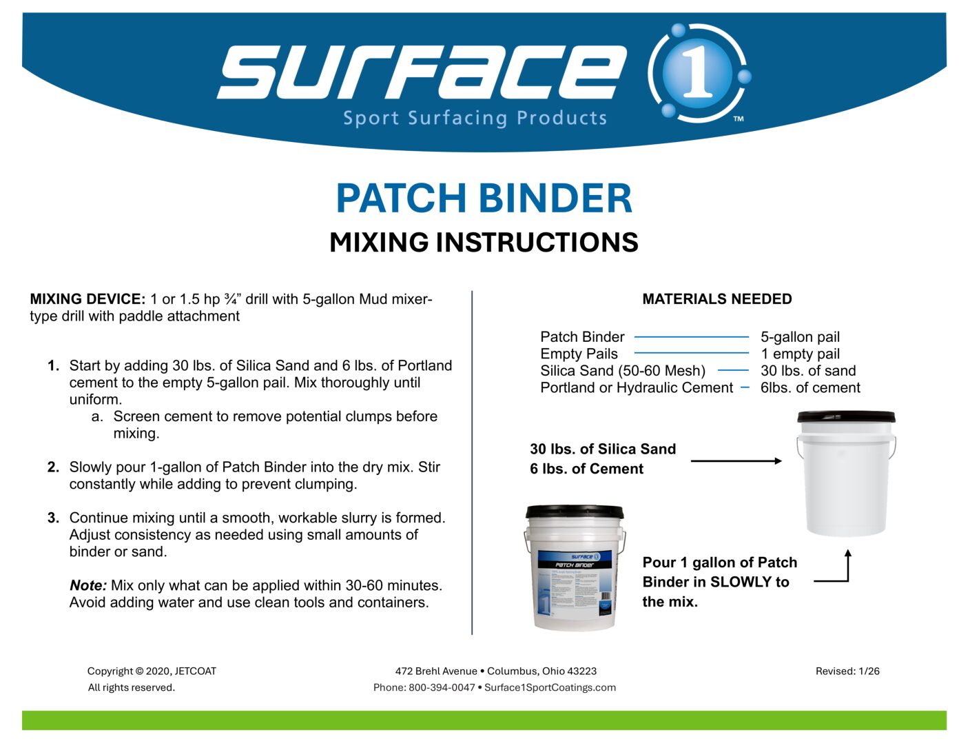 PATCH BINDER MIXING SHEET