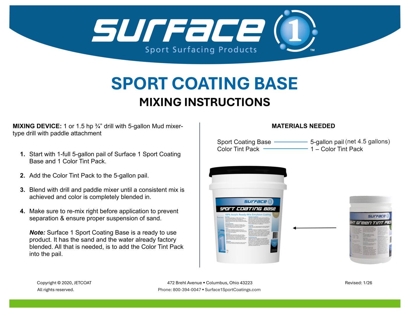 SPORT COATING BASE MIXING SHEET